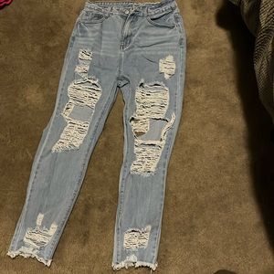 SHEIN stretch high rise ripped jeans